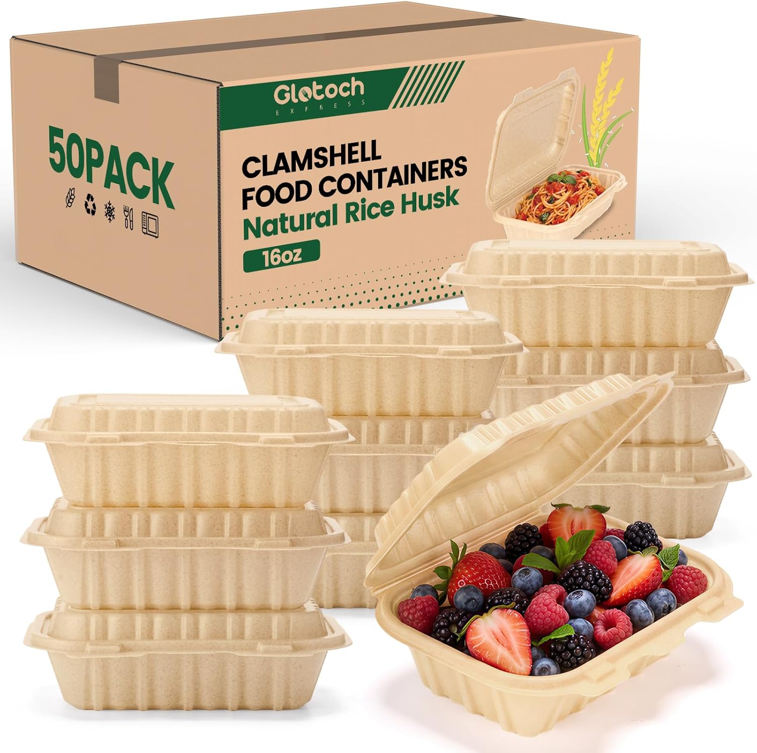Meal Prep Box - Pacote com 50 Recipientes Clamshell de