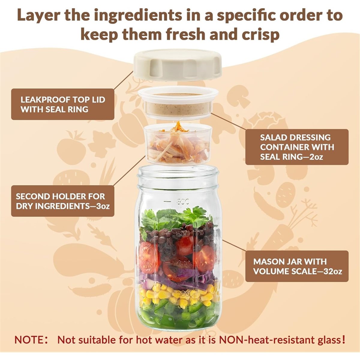 Meal Prep Jar Salad - A67T NOVO Kit com 4 Potes