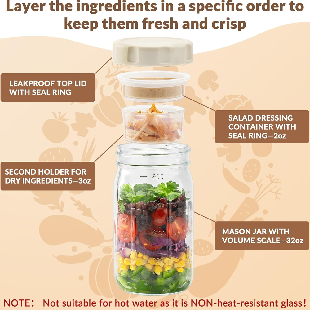 Conjunto de 4 Potes de Vidro p - Meal Prep Jar Salad avaliação e preço