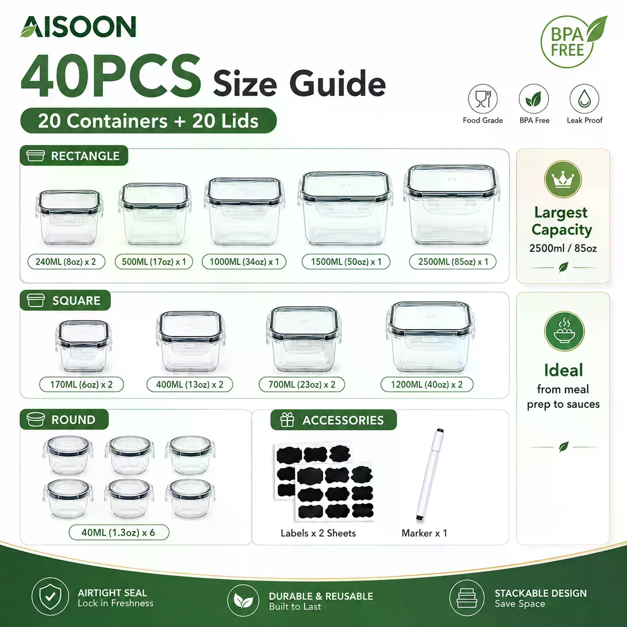 Conjunto de 40 Recipientes de  - Meal Prep Container avaliação e preço